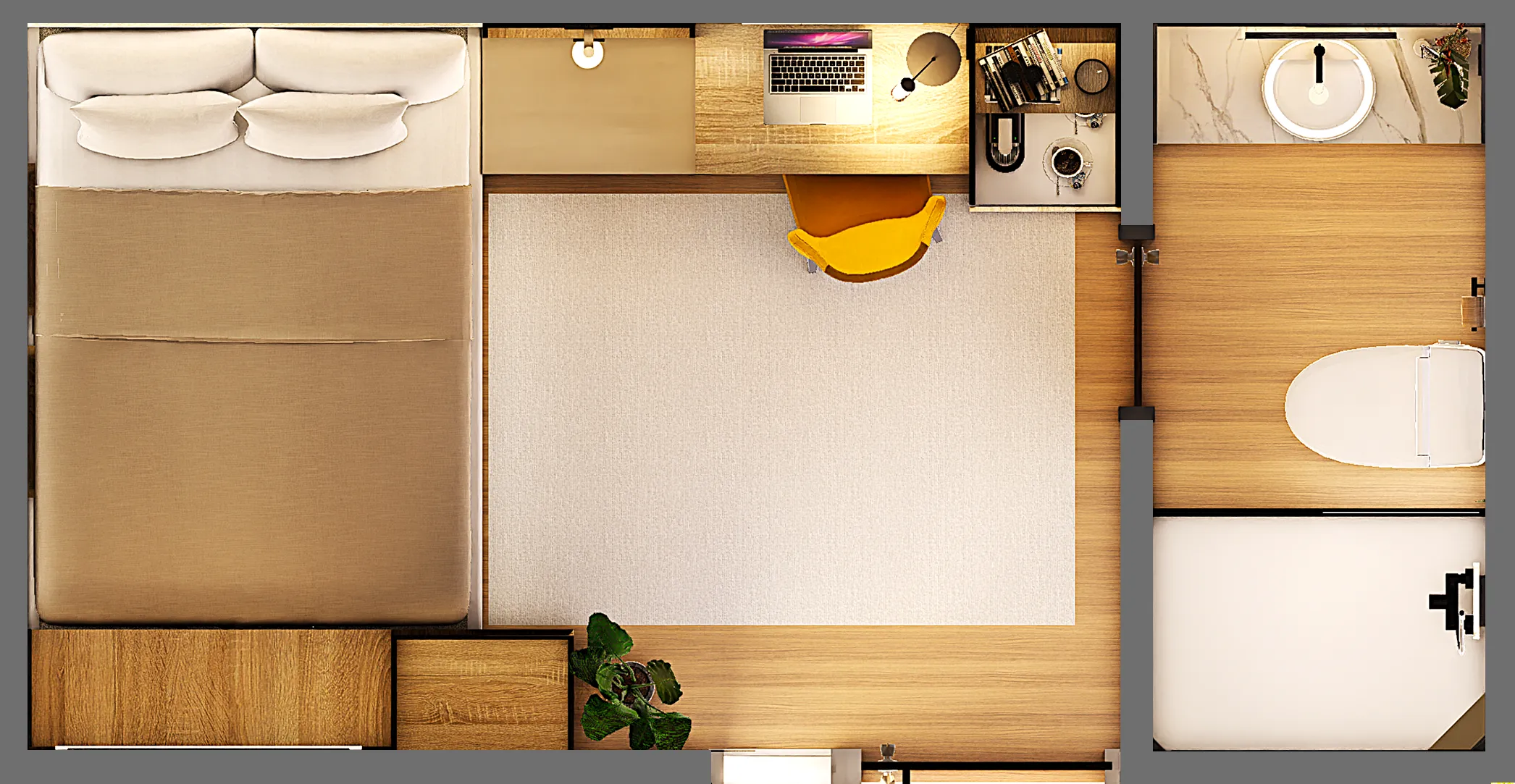 top view of a bedroom